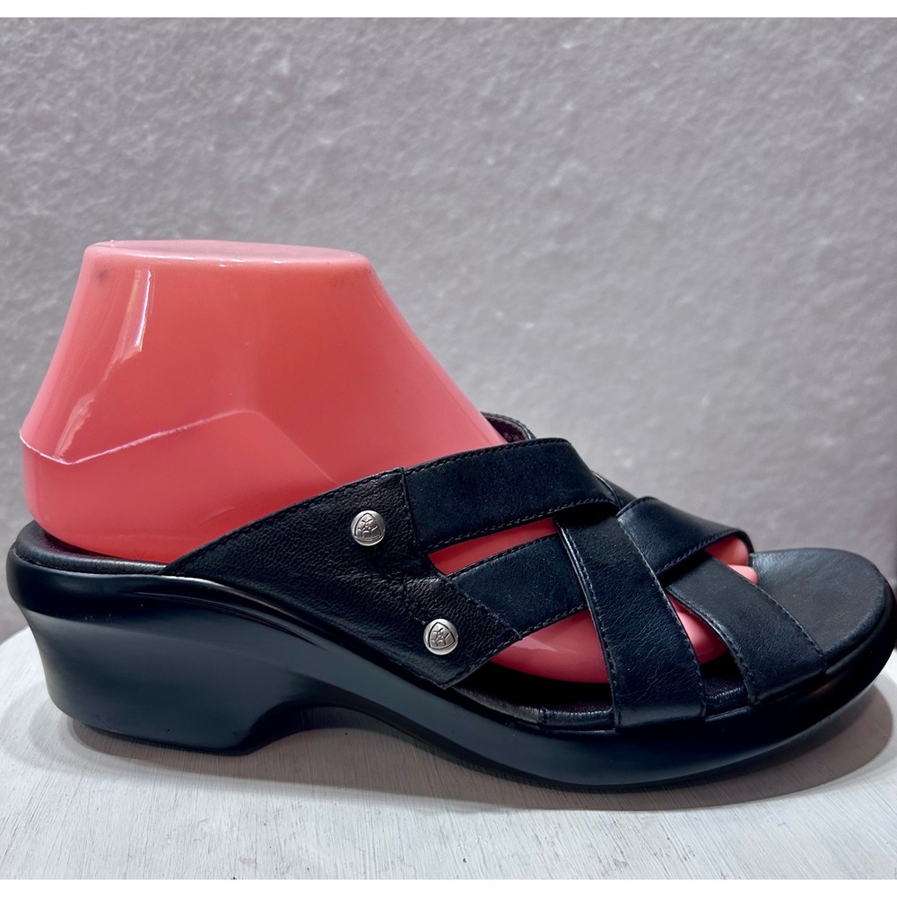 Ariat Womens Black Leather Crisscross Slide Wedge Sandals 20452 Size 8.5B